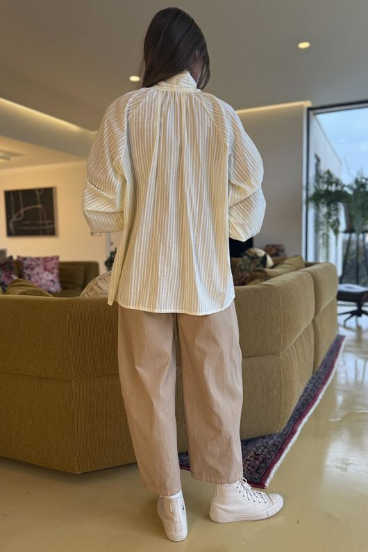 Nantucket Stripe Tie Neck Blouse Lemon